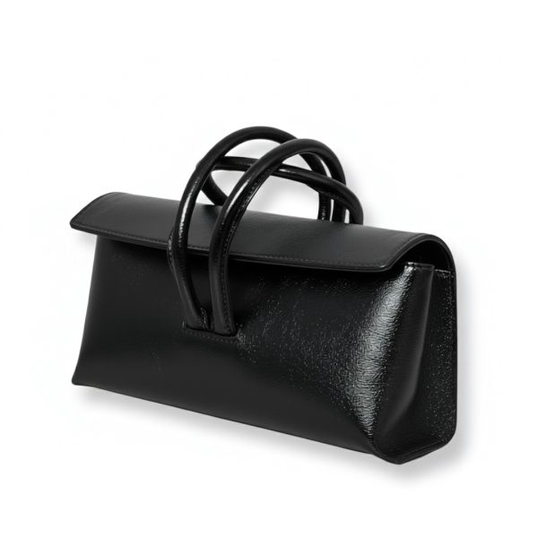 LeaLab | תיק ערב/קלאץ' עור לולאה מטאלי שחור ליאלב