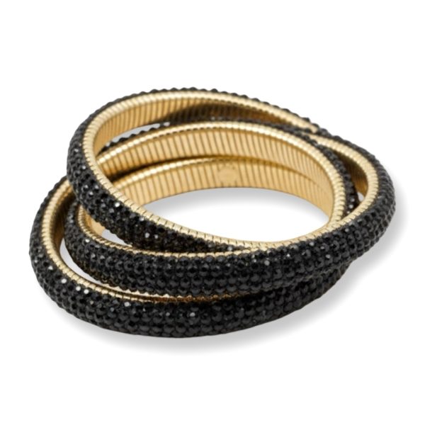 Joyas -צמיד ספירלה טריו גלאם משובץ קריסטלים וחרוזים שחור ג'ויה