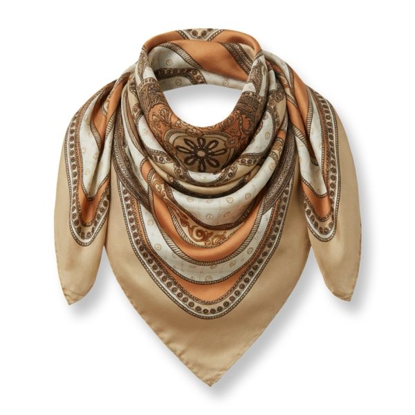 Seta | צעיף משי "שרשראות פריזאי" בז׳/זהב סטה