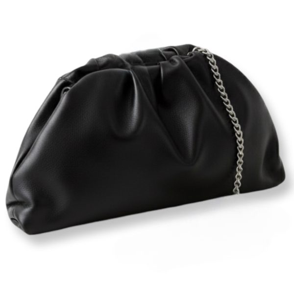 LeaLab | תיק ערב/פאוץ עור "ענן" במראה מקומט צבע שחור ליאלב