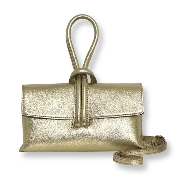 LeaLab | תיק ערב/קלאץ' עור לולאה מטאלי זהב ליאלב
