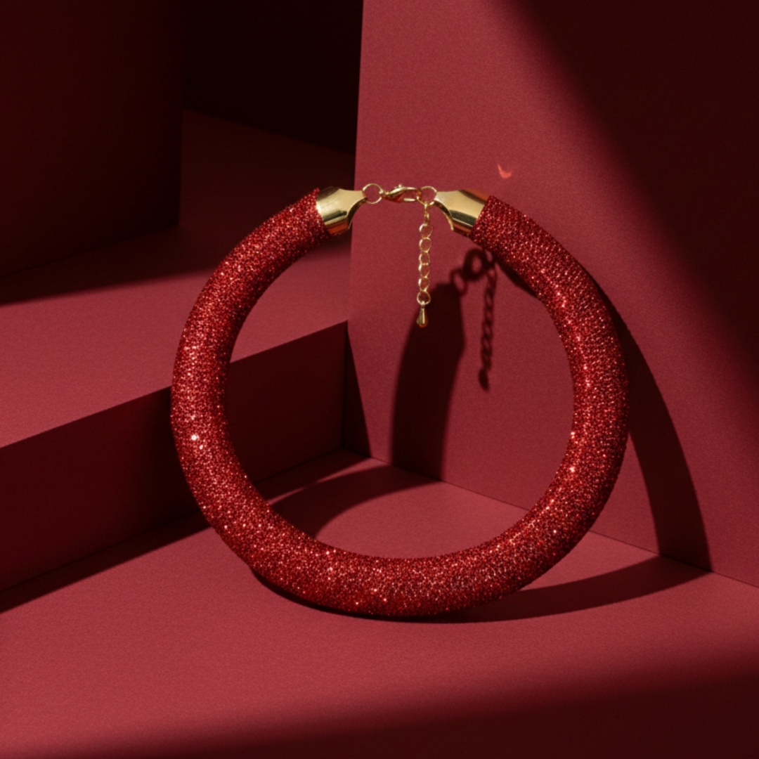 Joyas -שרשרת/קולר "סטארדאסט" משובץ קריסטלים צבע אדום ג'ויה