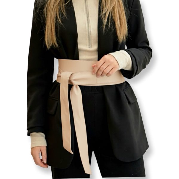 LeaLab | חגורת קשירה עור רחבה צבע בז׳ ליאלב