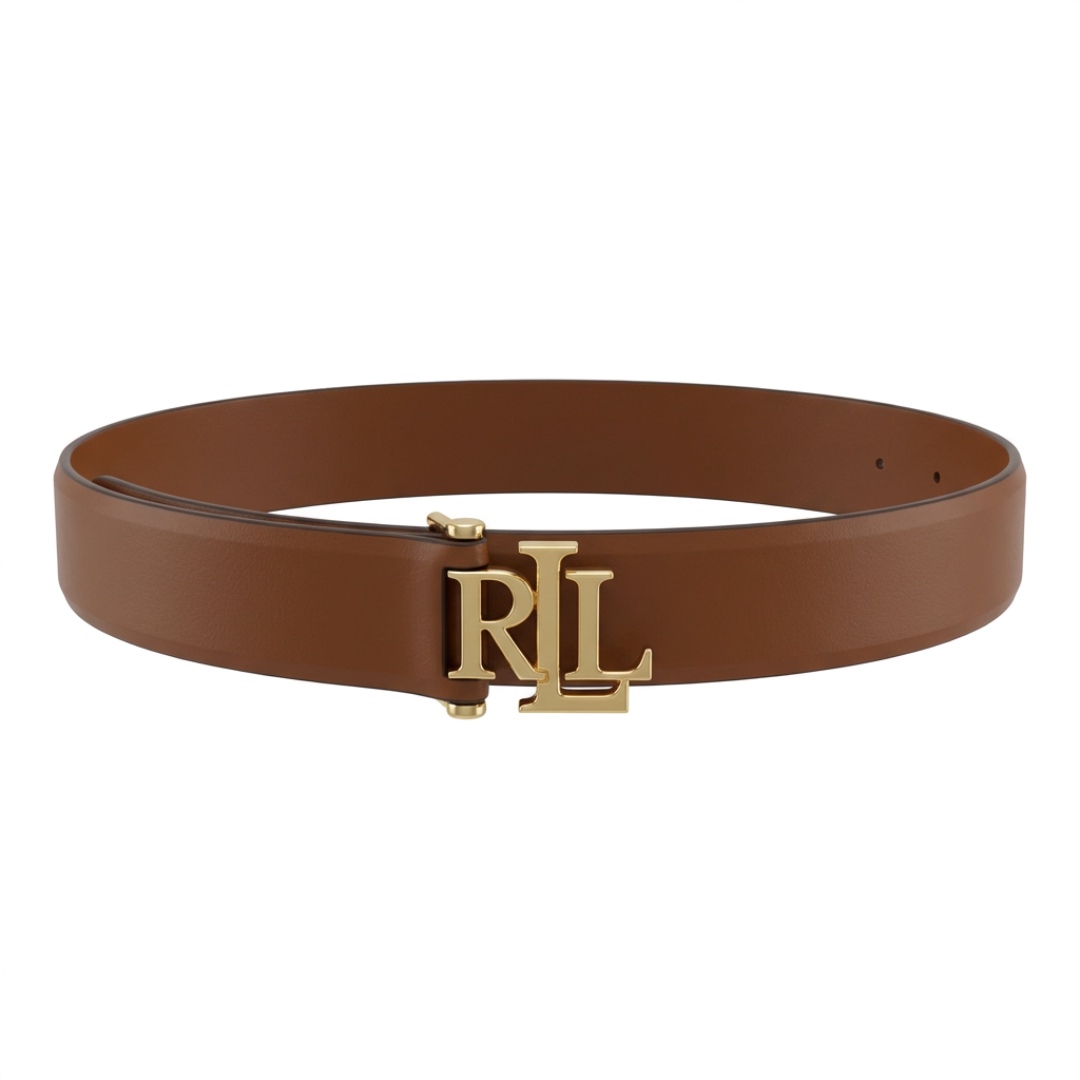 Ralph Lauren | חגורת עור אבזם לוגו קלאסית חומה ראלף לורן