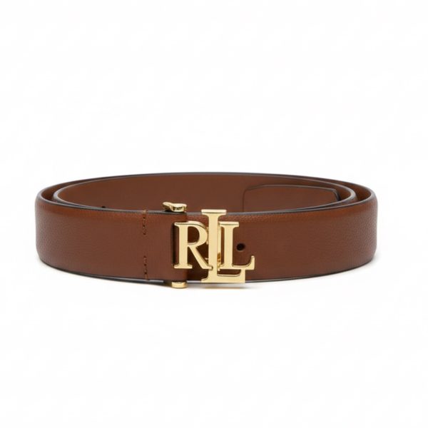 Ralph Lauren | חגורת עור אבזם לוגו קלאסית חומה ראלף לורן