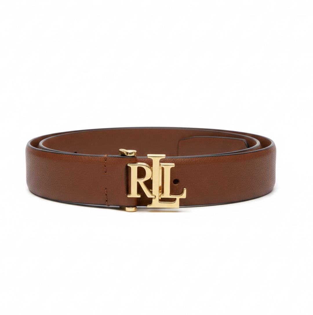 Ralph Lauren | חגורת עור אבזם לוגו קלאסית חומה ראלף לורן