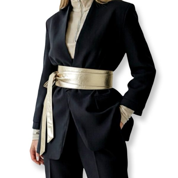 LeaLab | חגורת קשירה עור רחבה צבע זהב ליאלב