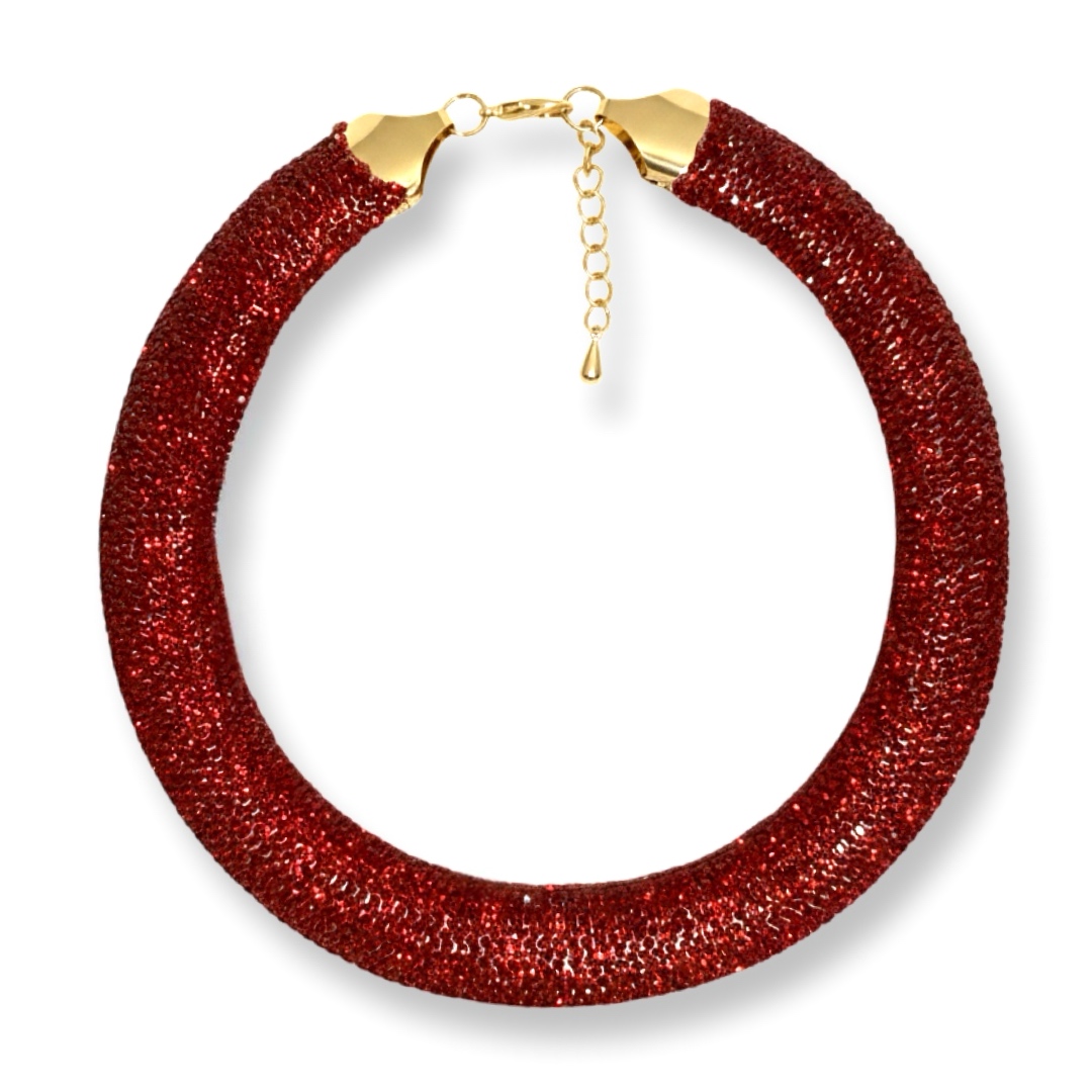 Joyas -שרשרת/קולר "סטארדאסט" משובץ קריסטלים צבע אדום ג'ויה