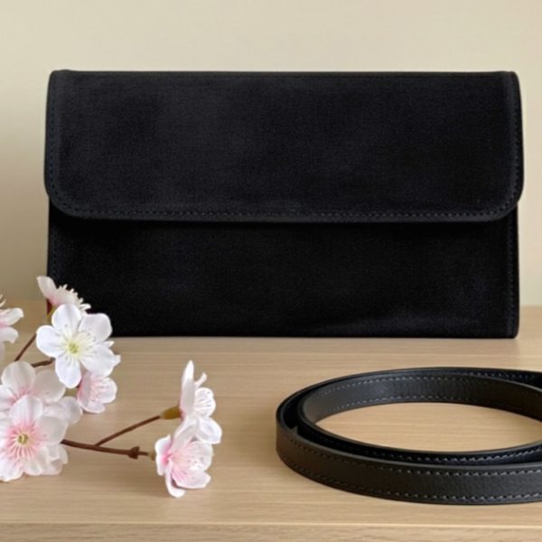 LeaLab | תיק ערב/קלאץ' זמש יוקרתי מונרו צבע שחור ליאלב