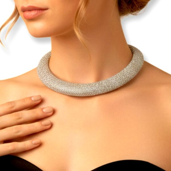 Joyas -שרשרת/קולר "סטארדאסט" משובץ קריסטלים צבע כסף ג'ויה