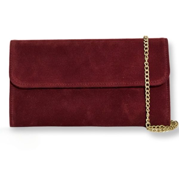 LeaLab | תיק ערב/קלאץ' זמש יוקרתי מונרו צבע בורדו ליאלב