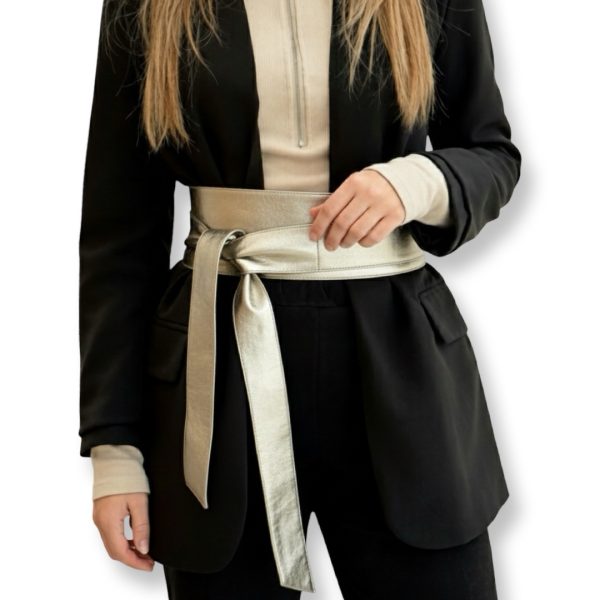 LeaLab | חגורת קשירה עור רחבה צבע זהב ליאלב