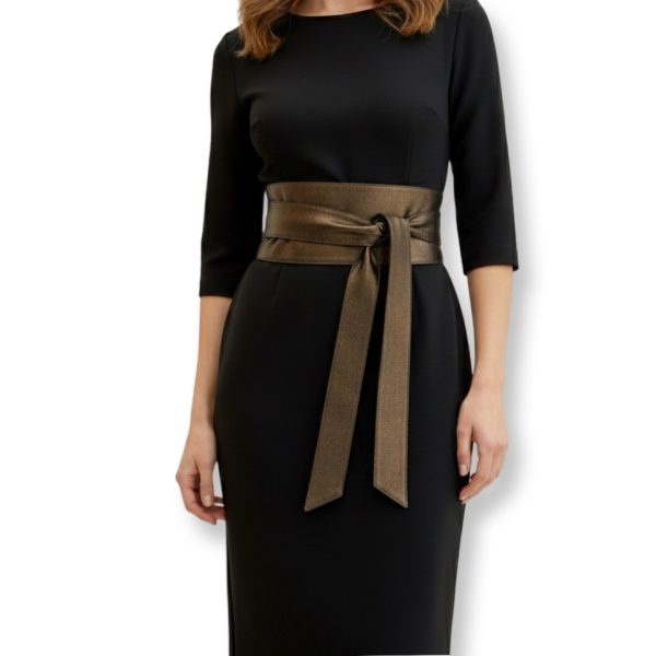 LeaLab | חגורת קשירה עור רחבה צבע ברונזה ליאלב