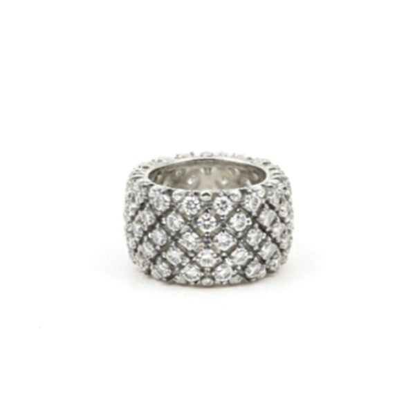 Joyas -טבעת רחבה רויאל גלאם משובץ קריסטלים צבע כסף ג'ויה