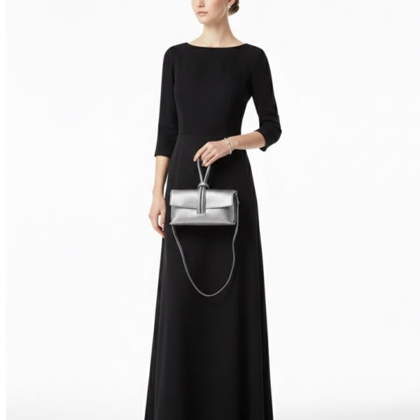 LeaLab | תיק ערב/קלאץ' עור לולאה מטאלי כסף ליאלב