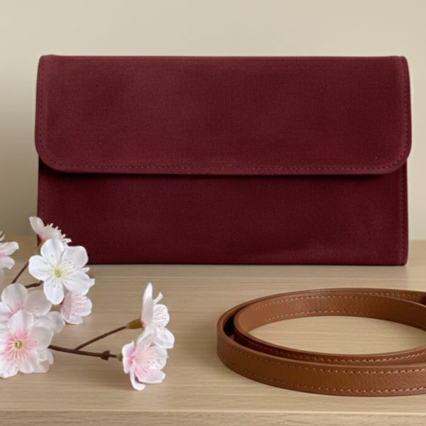LeaLab | תיק ערב/קלאץ' זמש יוקרתי מונרו צבע בורדו ליאלב