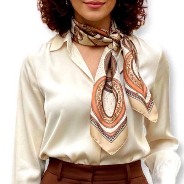 Seta | צעיף משי "שרשראות פריזאי" בז׳/זהב סטה