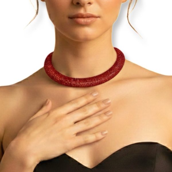 Joyas -שרשרת/קולר "סטארדאסט" משובץ קריסטלים צבע אדום ג'ויה