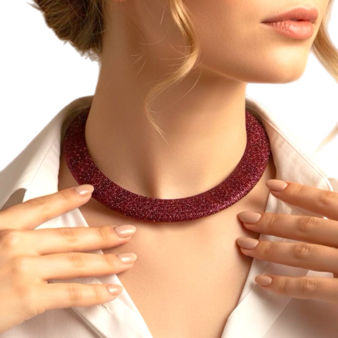 Joyas -שרשרת/קולר "סטארדאסט" משובץ קריסטלים צבע אדום ג'ויה