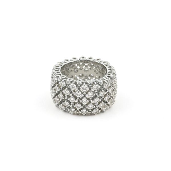 Joyas -טבעת רחבה רויאל גלאם משובץ קריסטלים צבע כסף ג'ויה