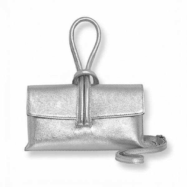LeaLab | תיק ערב/קלאץ' עור לולאה מטאלי כסף ליאלב
