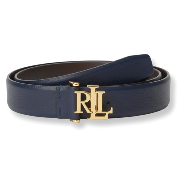 Ralph Lauren | חגורת עור אבזם לוגו קלאסית כחולה ראלף לורן