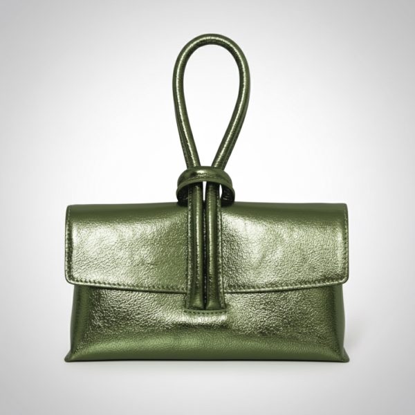 LeaLab | תיק ערב/קלאץ' עור לולאה מטאלי ירוק/זהב ליאלב