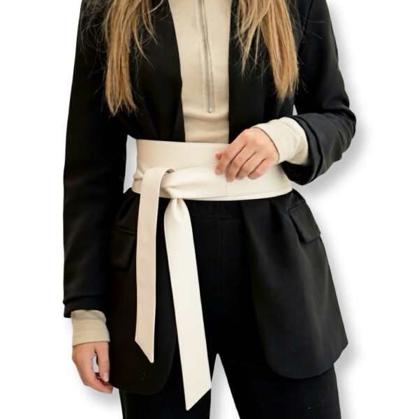 LeaLab | חגורת קשירה עור רחבה צבע אופוויט ליאלב