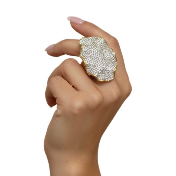 Joyas -טבעת סטייטמנט אמורפית משובצת קריסטלים צבע כסף ג'ויה