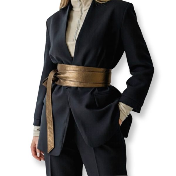 LeaLab | חגורת קשירה עור רחבה צבע ברונזה ליאלב