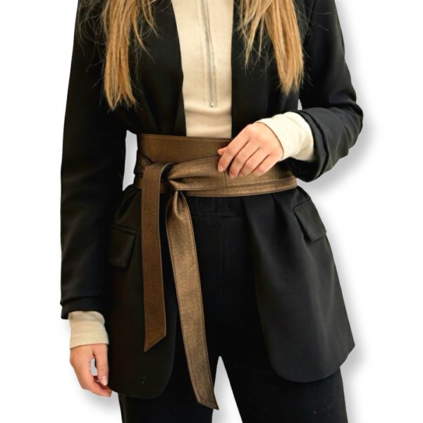 LeaLab | חגורת קשירה עור רחבה צבע ברונזה ליאלב