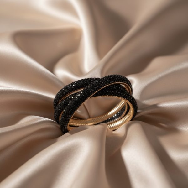 Joyas -צמיד ספירלה טריו גלאם משובץ קריסטלים וחרוזים שחור ג'ויה