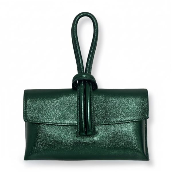 LeaLab | תיק ערב/קלאץ' עור לולאה מטאלי ירוק ליאלב