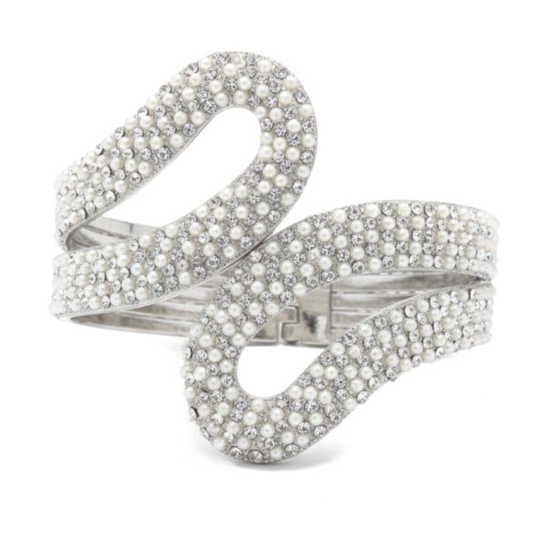 Joyas -צמיד קאף "פנינת האור" משובץ קריסטלים וחרוזים כסף ג'ויה