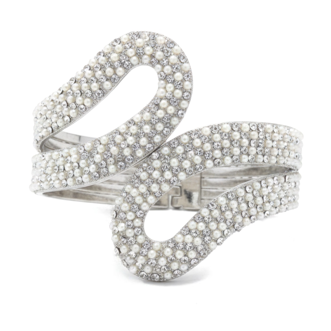 Joyas -צמיד קאף "פנינת האור" משובץ קריסטלים וחרוזים כסף ג'ויה