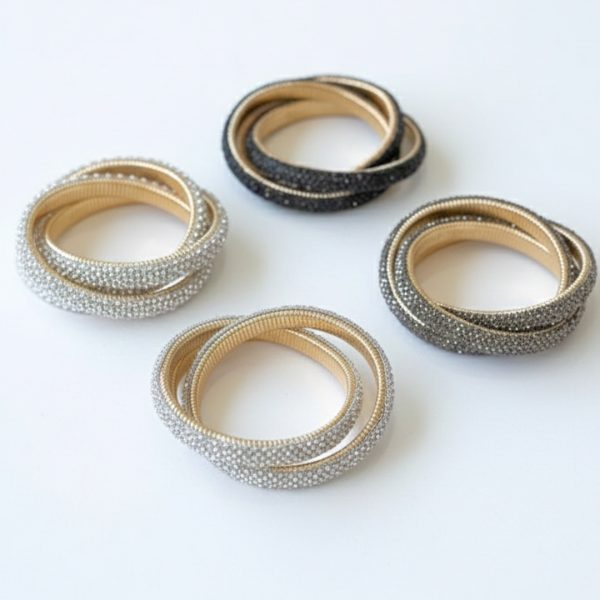 Joyas -צמיד ספירלה טריו גלאם משובץ קריסטלים וחרוזים שחור ג'ויה