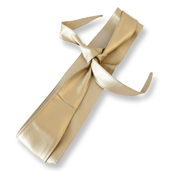 LeaLab | חגורת קשירה עור רחבה צבע זהב ליאלב