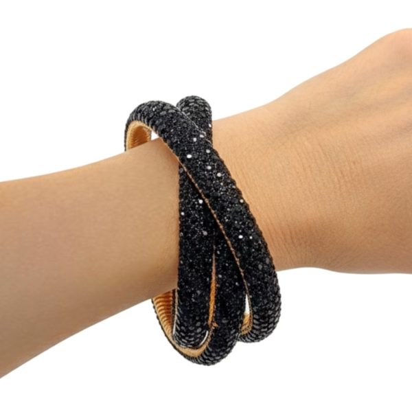 Joyas -צמיד ספירלה טריו גלאם משובץ קריסטלים וחרוזים שחור ג'ויה