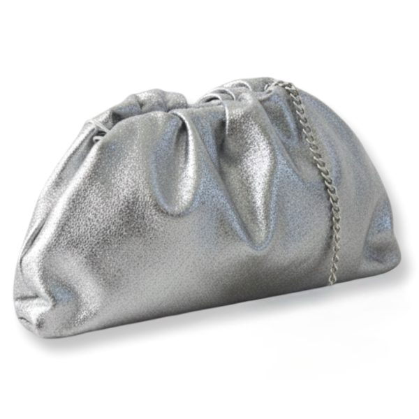 LeaLab | תיק ערב/פאוץ עור "ענן" במראה מקומט צבע כסף ליאלב