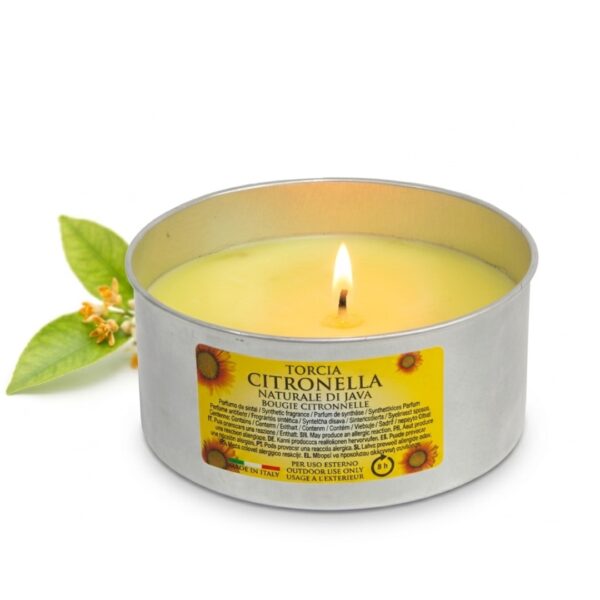 Citronella- נר ציטרונלה איטלקי דוחה יתושים בכלי מתכת 8 שעות בעירה