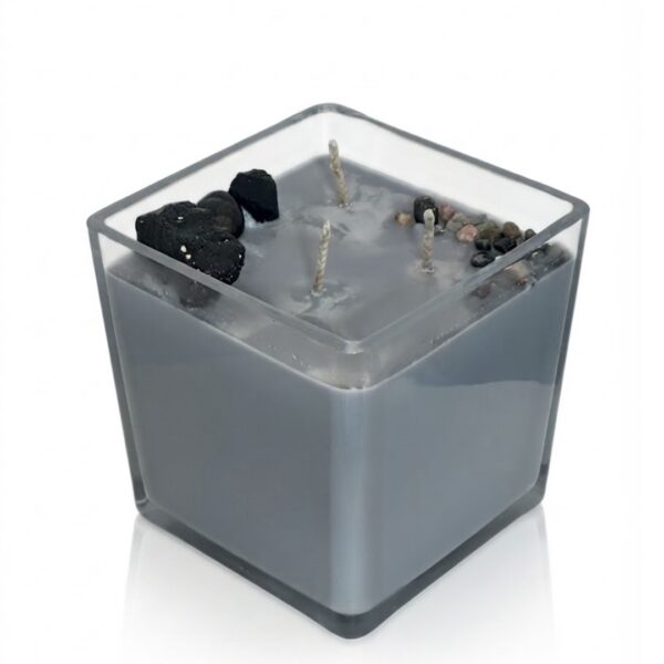 Obsidian & Tourmaline Candle -נר יוקרתי גדול מעוצב עם טורמלין שחור, אובסידיאן