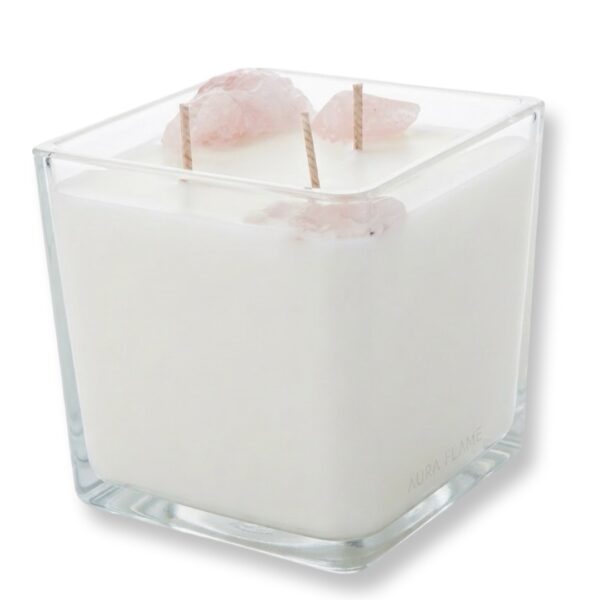 Rose Quartz Romance & Musk Vanilla Candle-נר יוקרתי גדול בניחוח פינק מאסק ווניל שחור עם קריסטלים רוז קוורץ