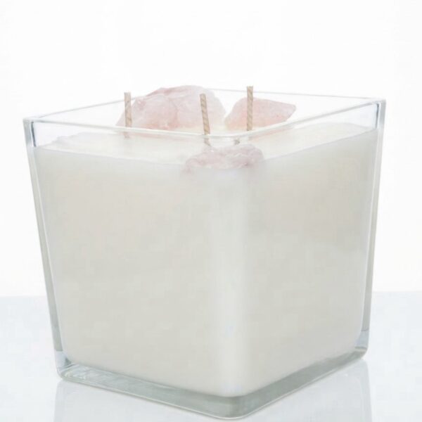 Rose Quartz Romance & Musk Vanilla Candle-נר יוקרתי גדול בניחוח פינק מאסק ווניל שחור עם קריסטלים רוז קוורץ