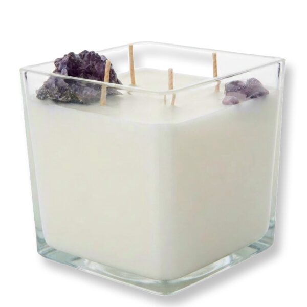 Amethyst Soul & Aura Bloom Candle-נר יוקרתי גדול בניחוח לילך ויסמין עם מושבת אמטיסט