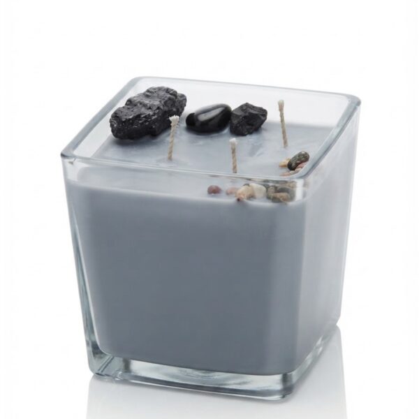 Obsidian & Tourmaline Candle -נר יוקרתי גדול מעוצב עם טורמלין שחור, אובסידיאן