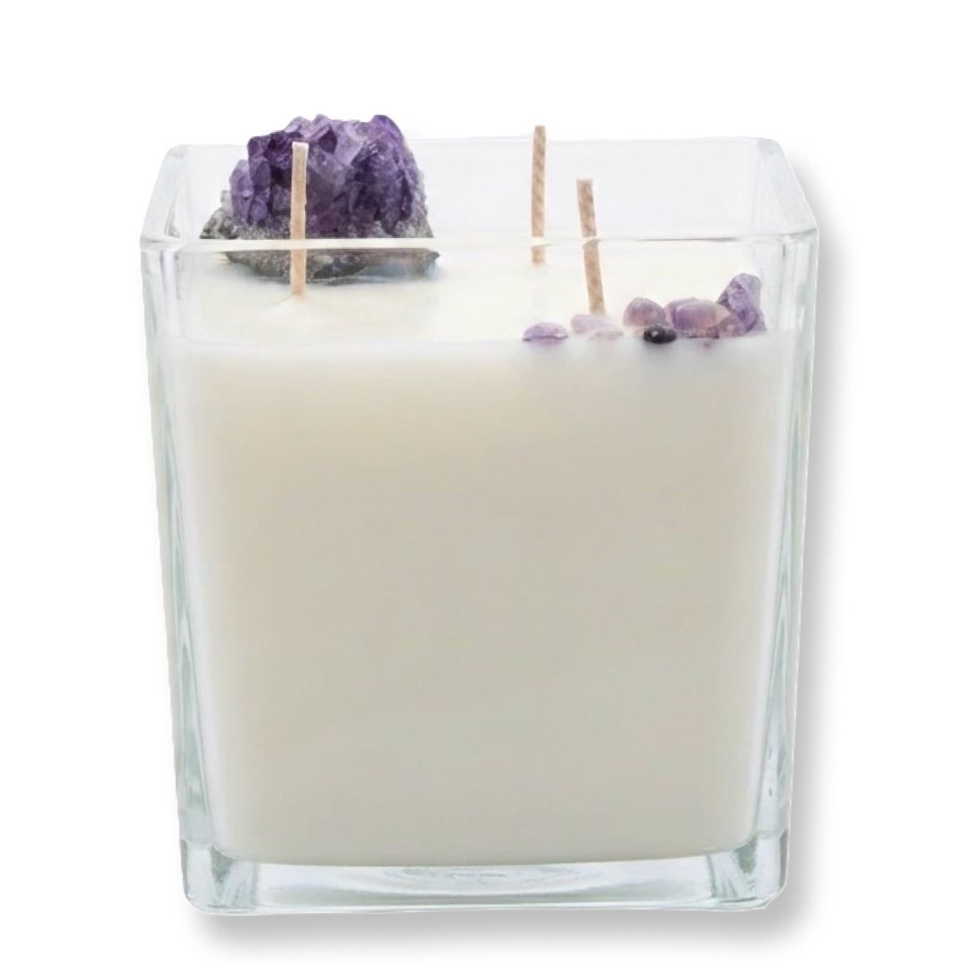 Amethyst Soul & Aura Bloom Candle-נר יוקרתי גדול בניחוח לילך ויסמין עם מושבת אמטיסט