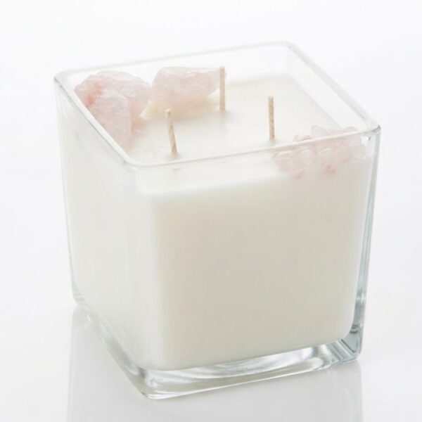 Rose Quartz Romance & Musk Vanilla Candle-נר יוקרתי גדול בניחוח פינק מאסק ווניל שחור עם קריסטלים רוז קוורץ