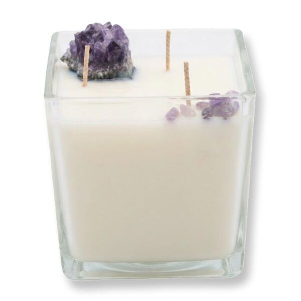 Amethyst Soul & Aura Bloom Candle-נר יוקרתי גדול בניחוח לילך ויסמין עם מושבת אמטיסט