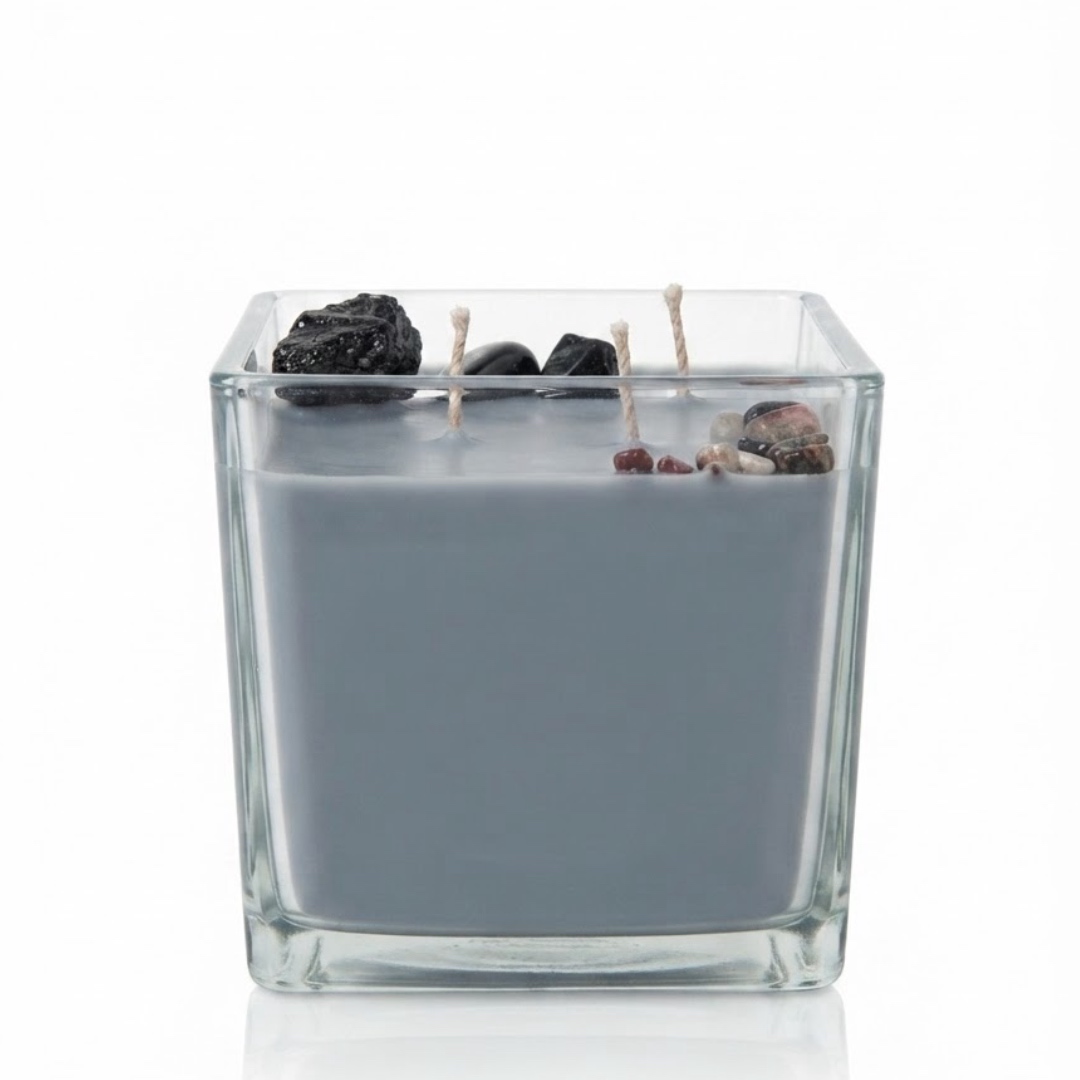 Obsidian & Tourmaline Candle -נר יוקרתי גדול מעוצב עם טורמלין שחור, אובסידיאן