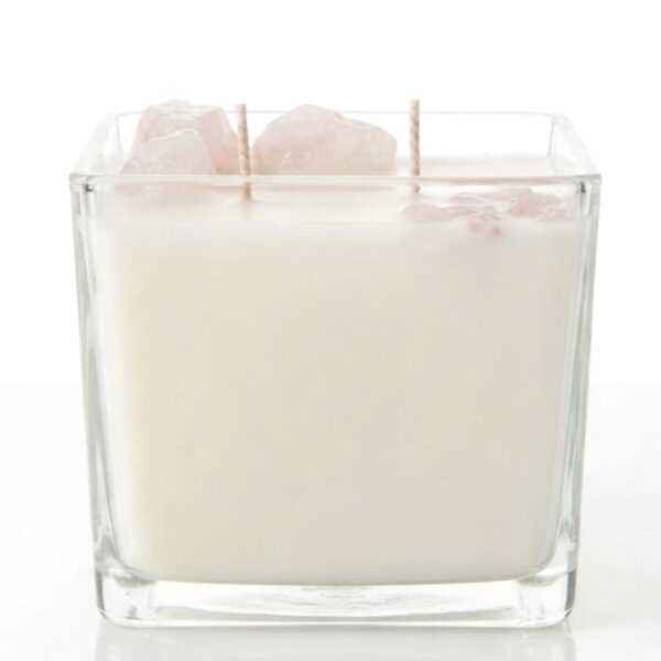 Rose Quartz Romance & Musk Vanilla Candle-נר יוקרתי גדול בניחוח פינק מאסק ווניל שחור עם קריסטלים רוז קוורץ